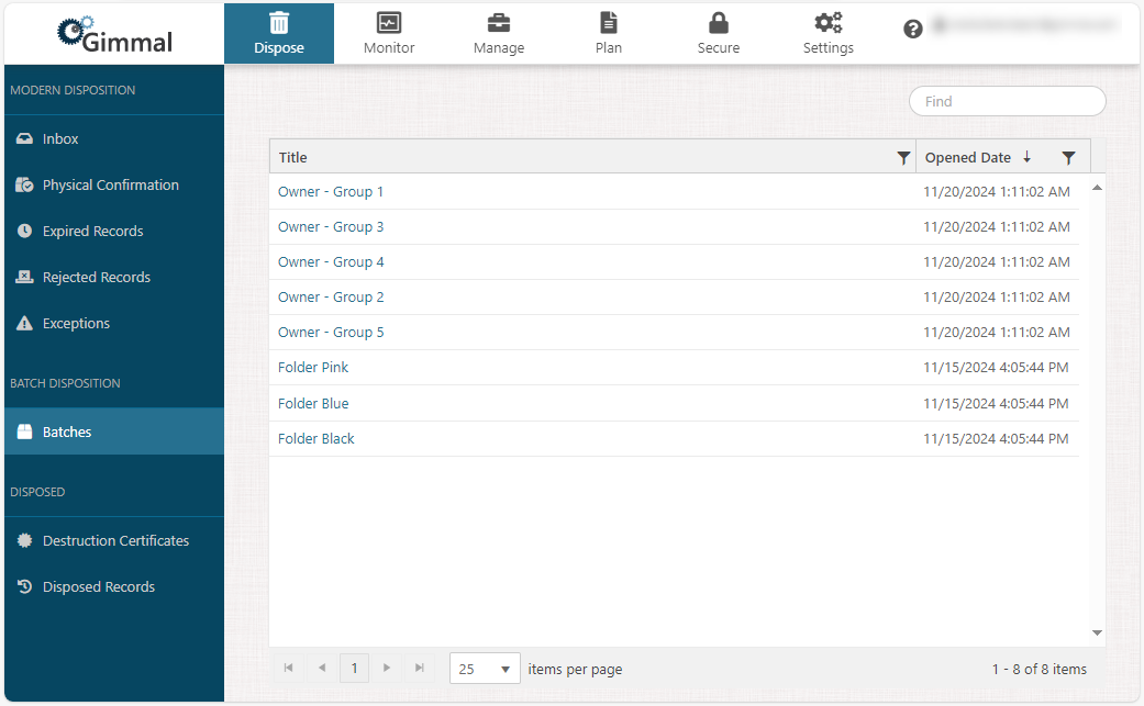 Batch Disposition for the End User | Gimmal Docs